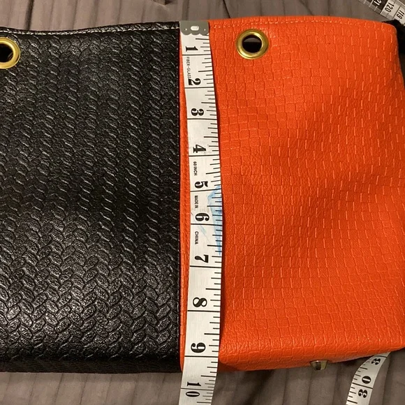 NEW NWOT Color Block Handbag Purse Textured Croc Alligator Orange, Black, Beige - Picture 15 of 15